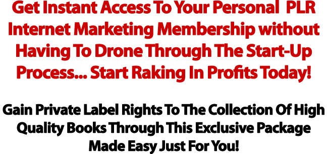 Get Instant Access To Your Personal Online PLR Internet Marketing Membership Without Having To Drone Through The Start-Up Process & Chalk Up All The Profits!